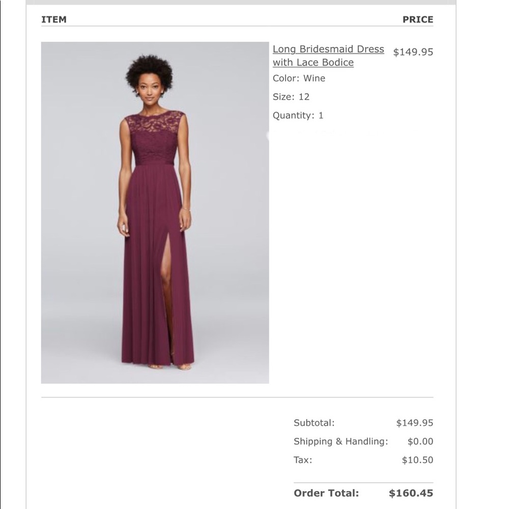 David’s Bridal lace bridesmaid dress